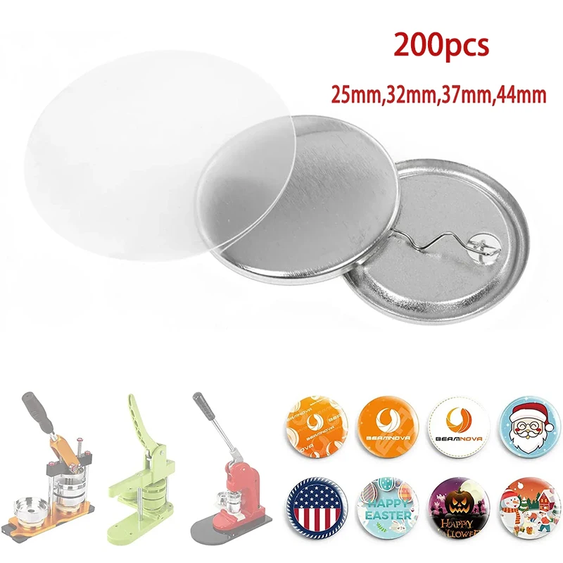 200pcs Badge Button Pin Button Maker Blank Raw Material Pin Buttons Badge Supplies Parts Punch Press Machine Metal Plastic Back