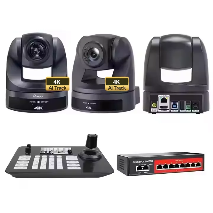 

1198 Комплект вещательной камеры = 4 шт. 4K 30X PTZ-камера для потоковой передачи AI Track TV Studio Конференц-камера + контроллер H430