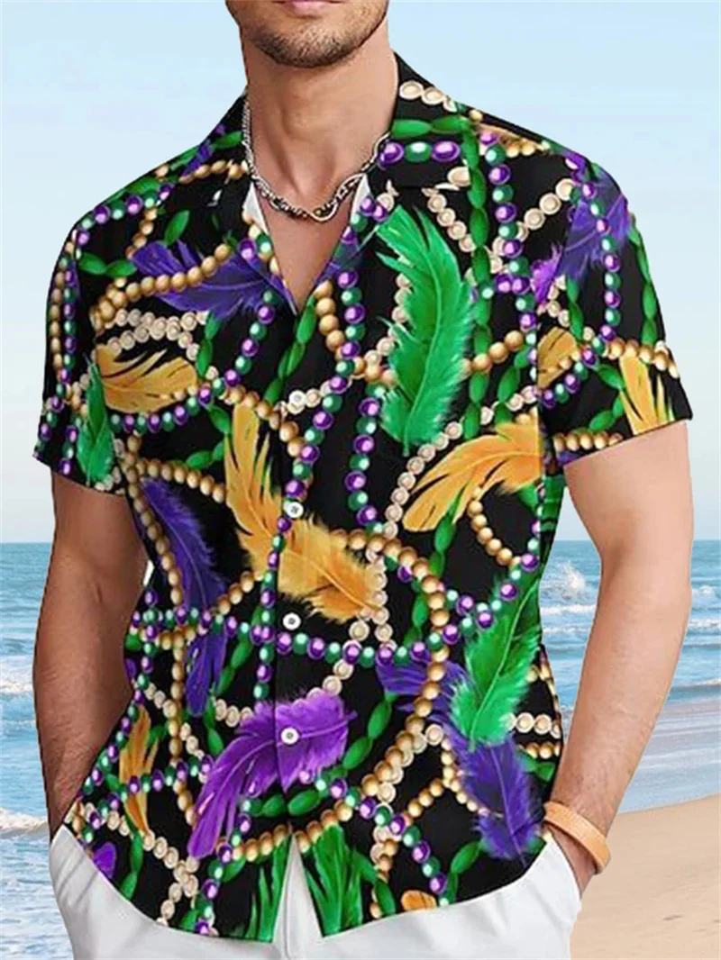 2025 Men's Short sleeved Printed Shirt Hawaii Beach Vacation Men's Coconut Tree Button Casual Shirt Fashion