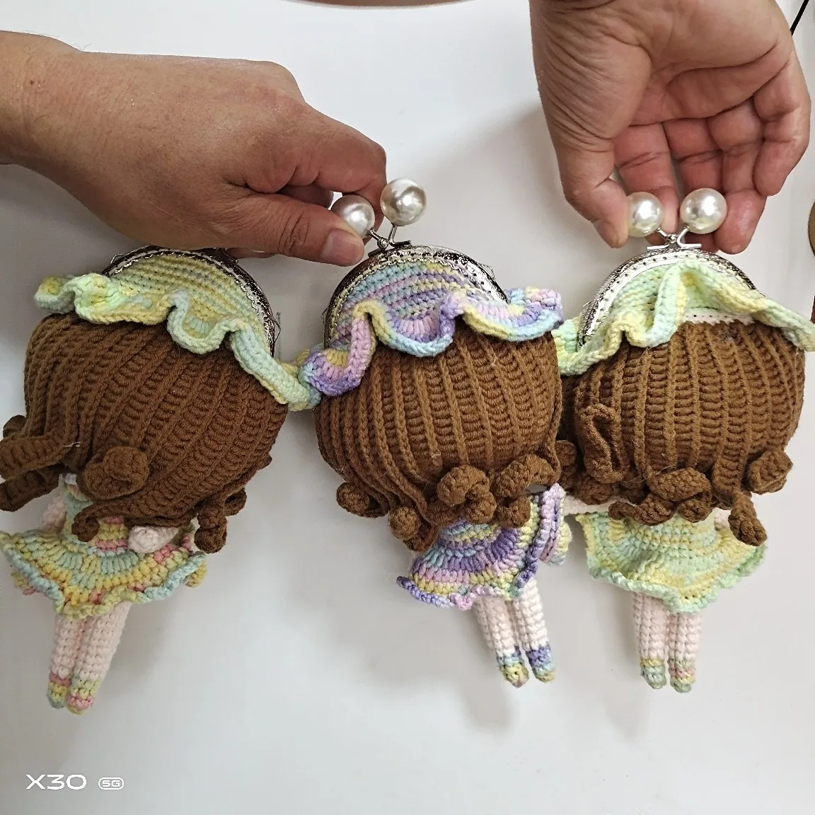 DIY ถักการ์ตูนเจ้าหญิงรูปมือย้อมด้าย8.5 Gold Slung Creative กระเป๋า/ตุ๊กตา