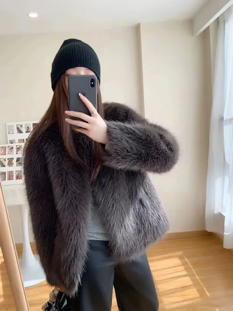 

Winter Clothes New Furry Coat Women Clothing Slimming Fur One lmitation Fox Fur JacketV-neck High Grade Loose Casual Women Top