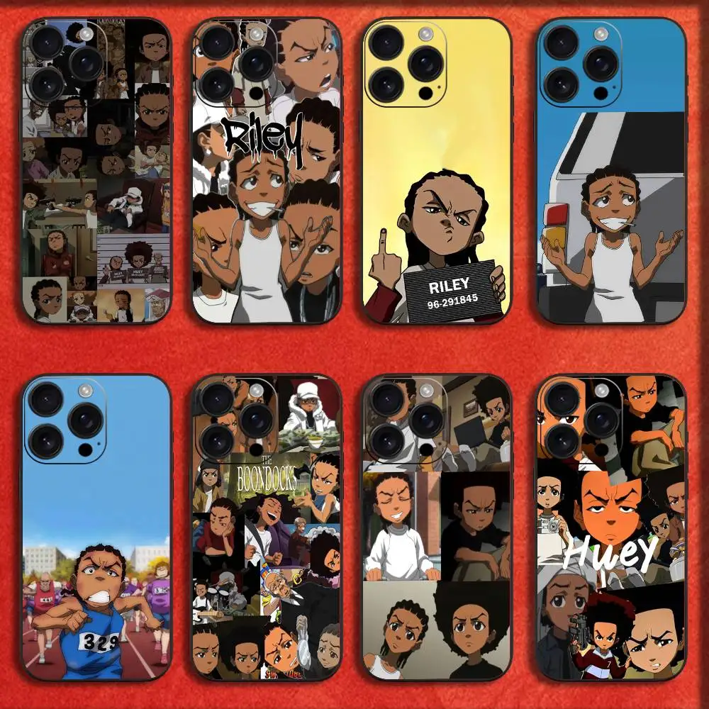

Phone Case For iPhone 16,15,14,13,12,11,Pro,XS,Max,XR,Plus,E,Mini Black Shockproof Cartoon The B-Boondocks ANIME Cover