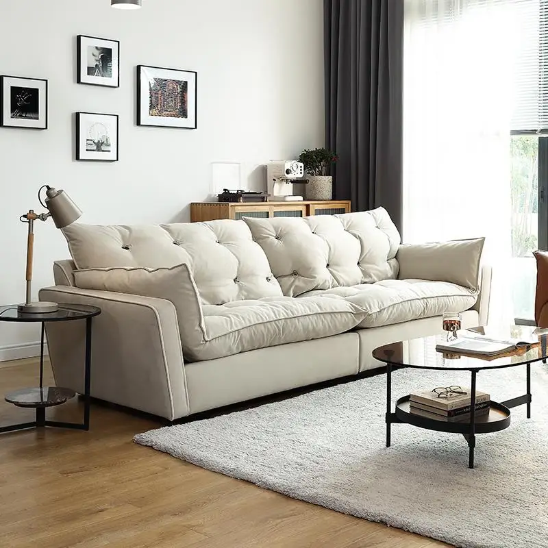 Technical Fabric Sofa Home Furniture Nordic Living Room Modern Simple Wabi-Sabi Style Small Apartment Beige Down Suede Sofa