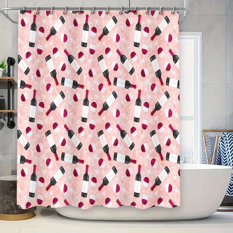 

Wine Pattern Shower Curtain Red Wine Decor Bathroom Fabric Waterproof Modern Vine Decor Art Elegant Home Decor Gift