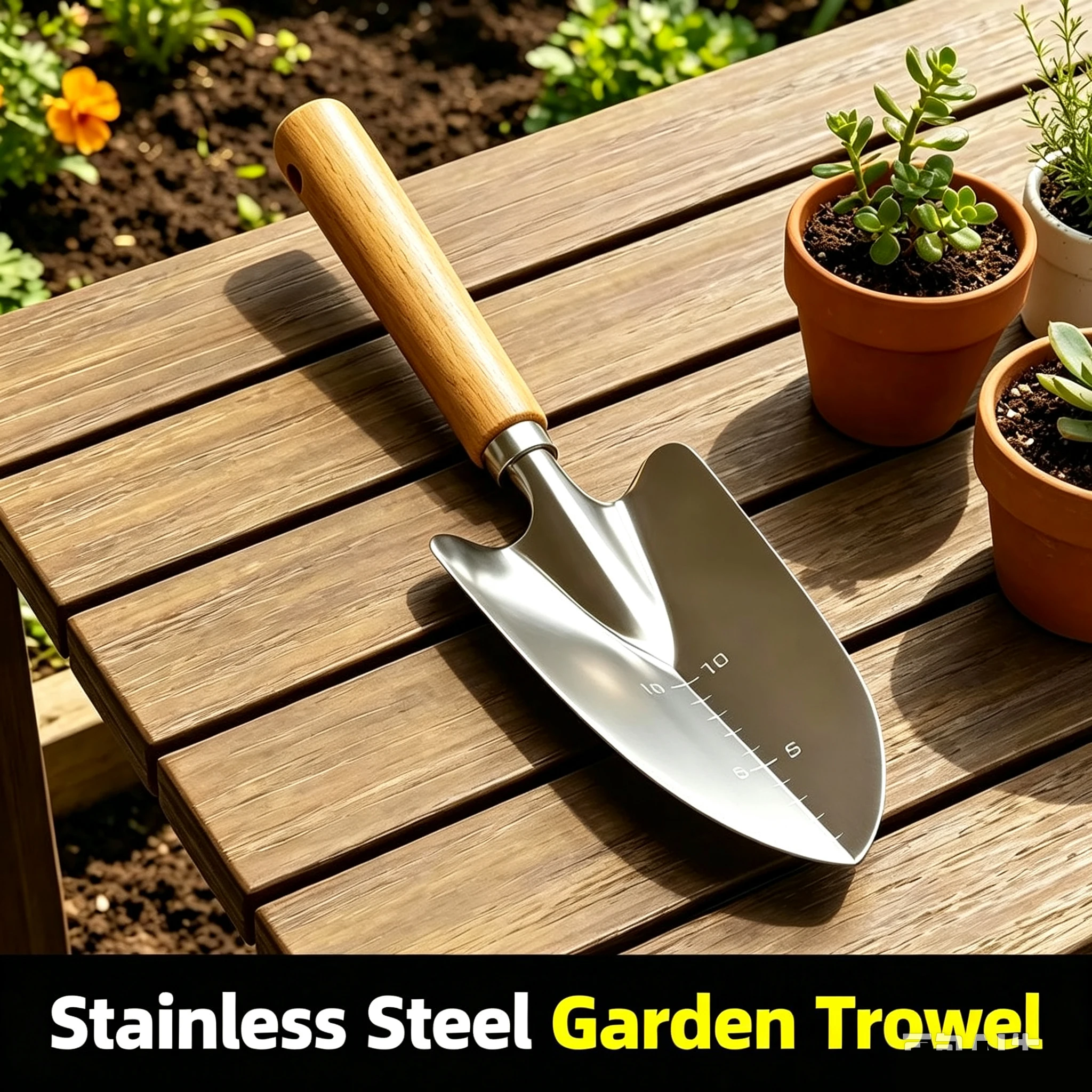 High Hardness Stainless Steel Gardening Hand Tool, Garden Shovel with Wood Grip, Long Lasting Rust Proof for Garden & Beach Use