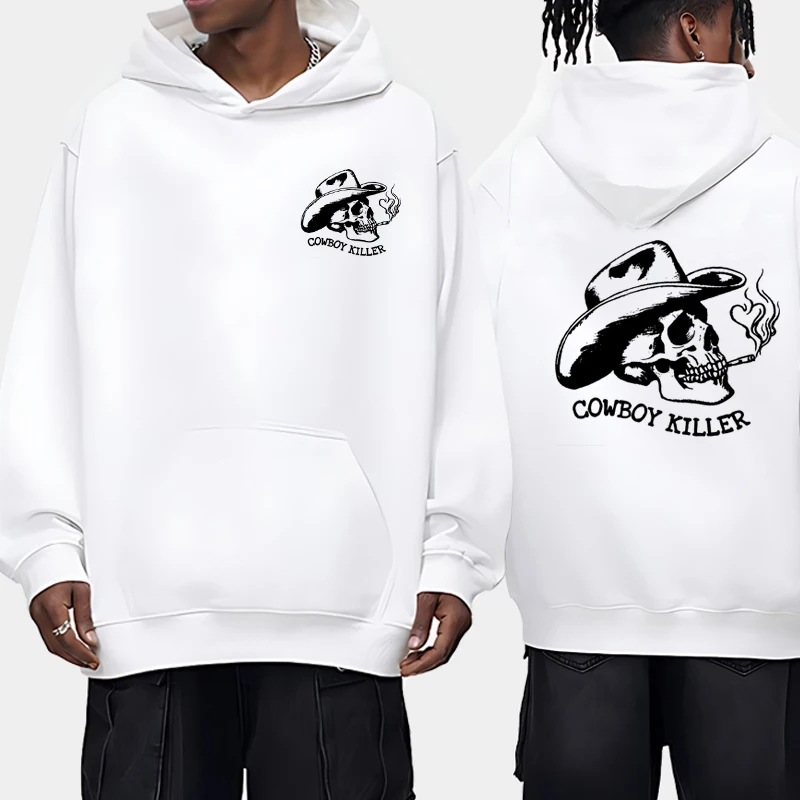 

Hot Sale Gothic Cowboy Skull Double Sided printed Hoodie Men women vintage hip hop streetwear Unisex Fleece Casual Sweatshirt