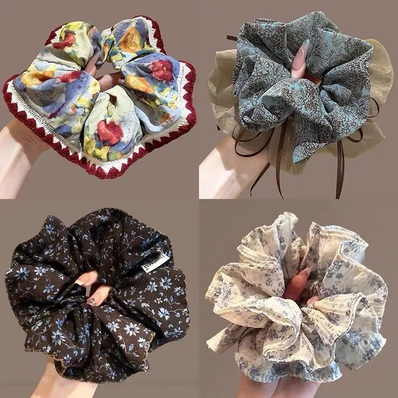 Scrunchie Floral Cotton Korean Style Versatile Bun Hair Tie Elastic Ponytail Holder Forest Soft Premium  Tools   Bun