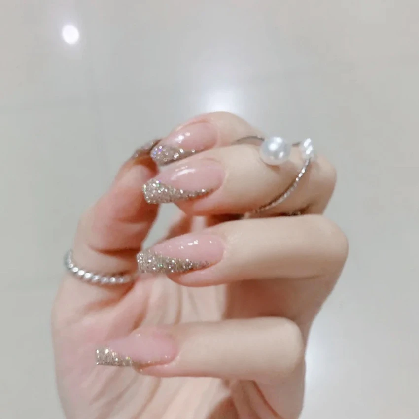 24Ps/Set Acrylic Korean Fake Nails Spring Three Dimensional Wearing False Nails Full Coverage Square Head Press on Nail Nail Art