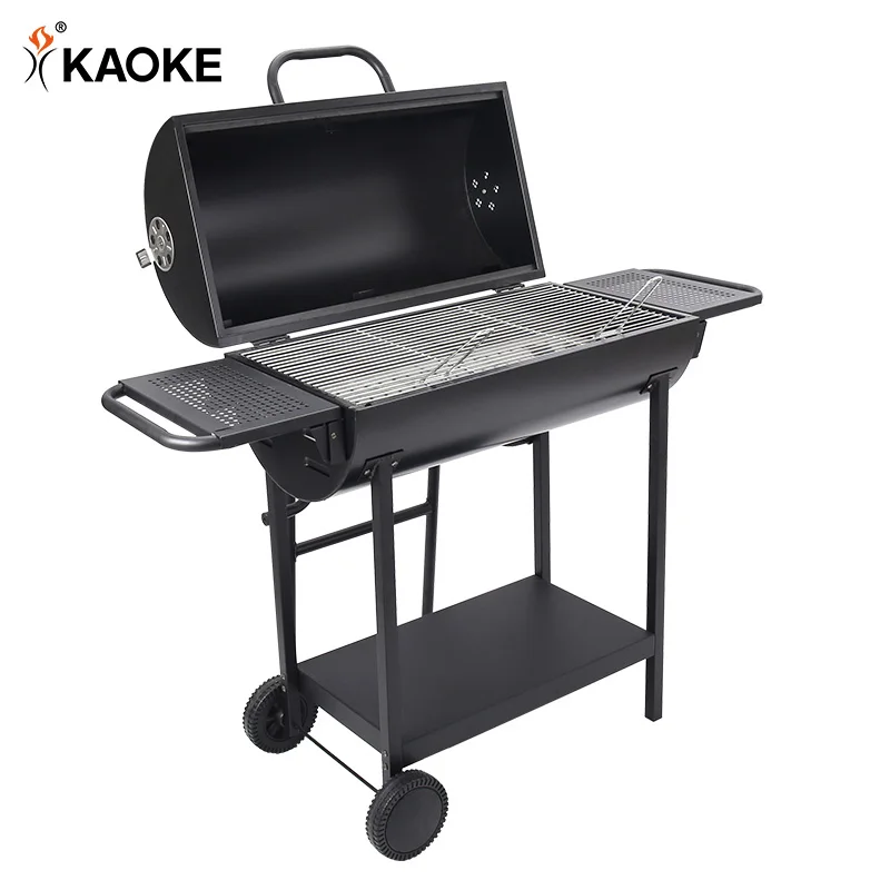 29 Inch Trolley Outdoor Grill  Double Grid Charcoal Barrel BBQ Grill European BBQ