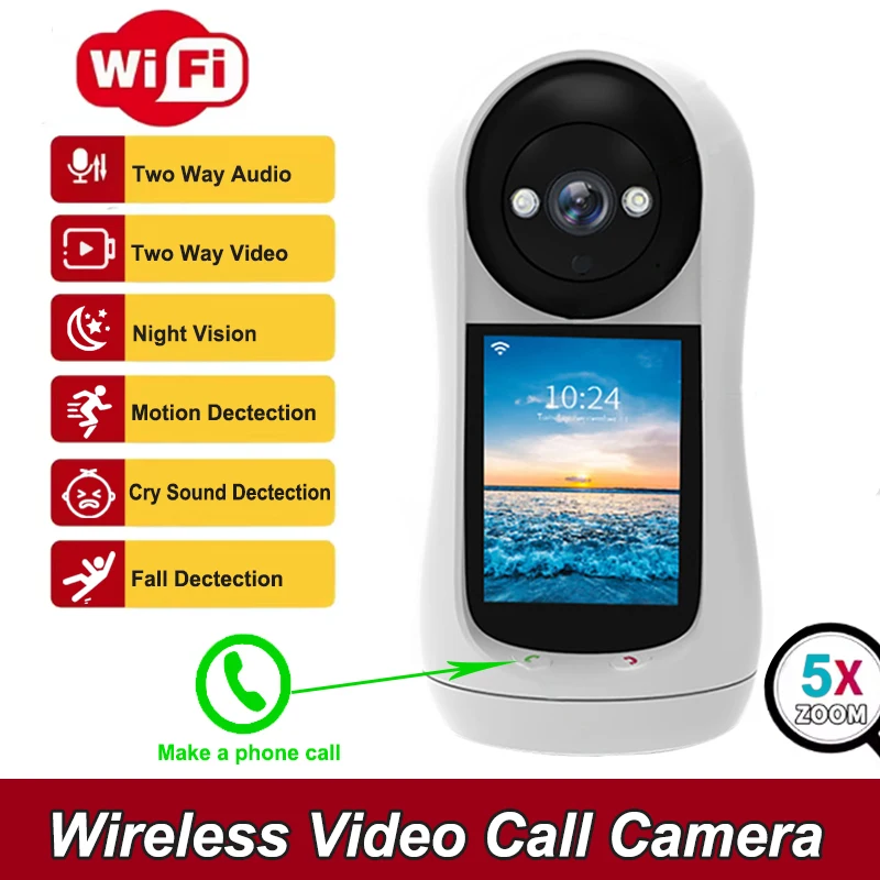 2.4G Wifi IP Camera with 2.8 Inch IPS Screen Baby Cry Sound Detection Indoor Wireless Video Call PTZ Camera Baby Monitor iCSee