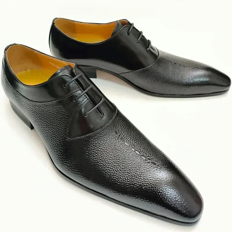 Chaussures en cuir Oxford de luxe pour hommes, chaussures provoqué de haute qualité, style classique, café, noir, à lacets, Parker pointu,