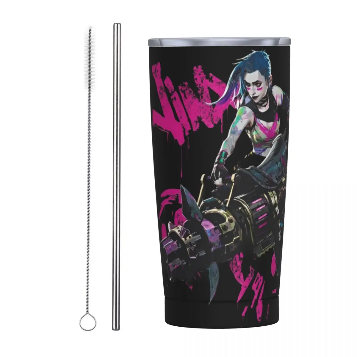 Arcane Anime Jinx Cool Insulated Tumbler with Straws Stainless Steel Thermal Mug Double Wall Thermos Bottle Cups 20oz