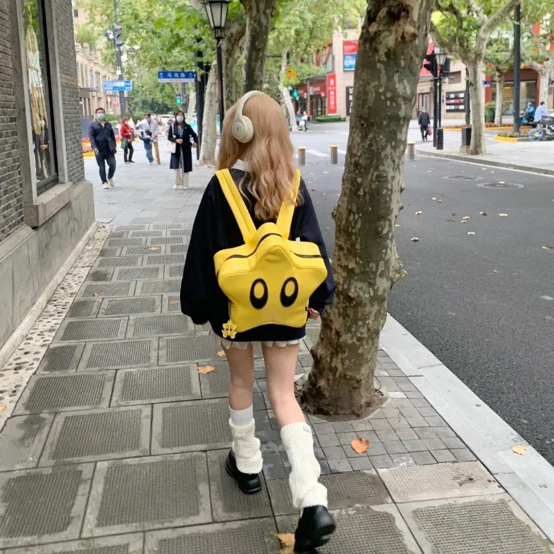 Y2K 2026 New Vintage Harajuku Fashion Three-dimensional Yellow Five-pointed Star Backpack, Cartoon Big Eye Special-shaped Bag.
