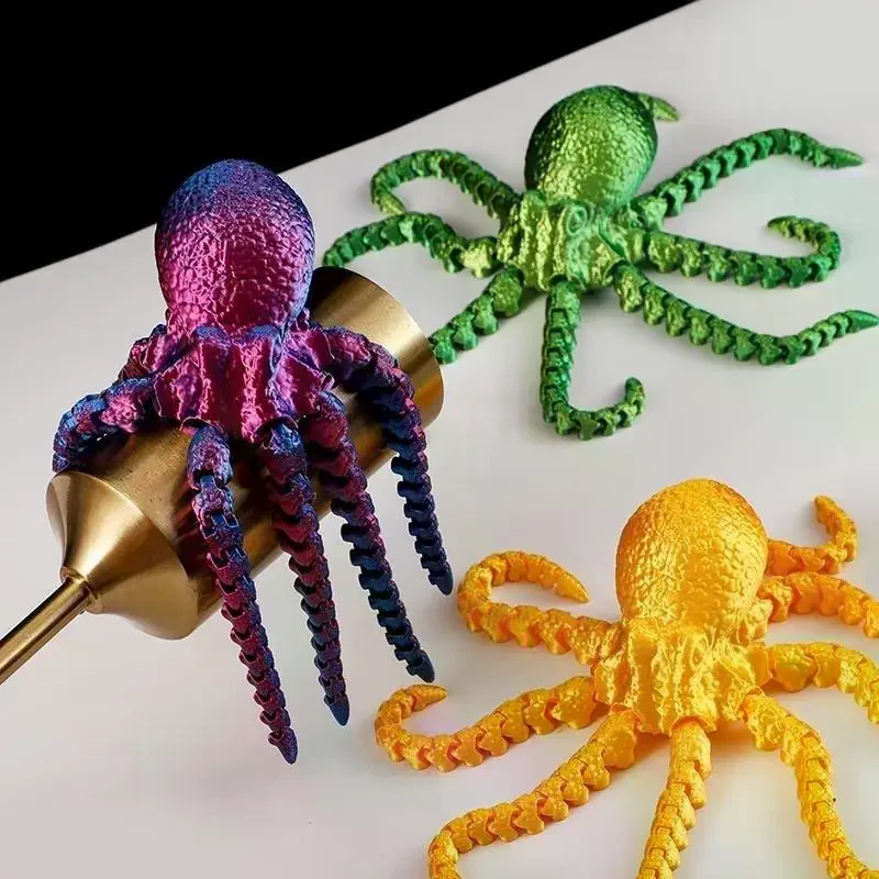 Drukowana w 3D ruchoma ośmiornica z ruchomymi łapami, zabawka na biurko, rzeźba PLA dla dzieci, zabawka dekoracyjna z przegubowym korpusem.