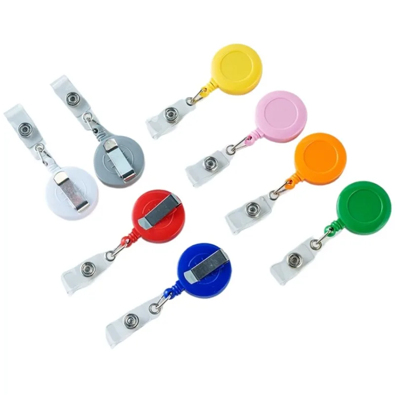 1pc Exhibition Name ID Tag Card Clip Retractable Badge Reel Round Working Permit Clips Easy To Pull Pass Work Card Belt Clip