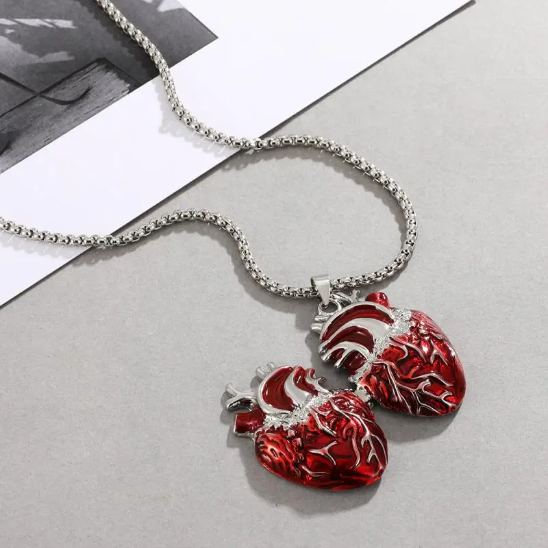 Y2K Heart Box Necklace for Women Fashion Hip Hop Silver Color Tonebloody Human Hearts Pendants Necklaces Gothic Jewelry Gifts