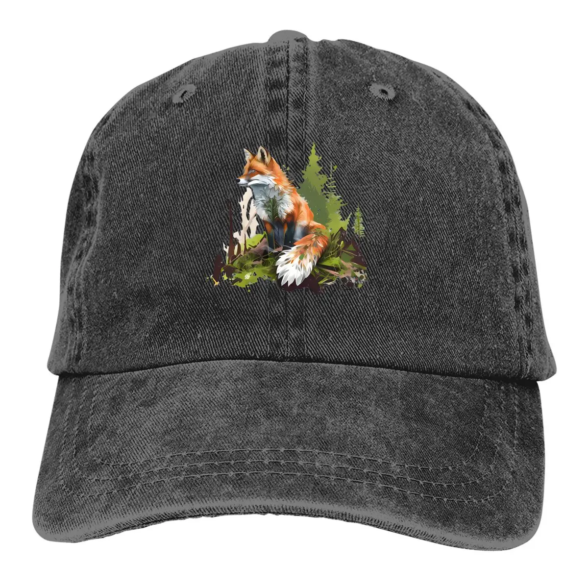 Washed Men's Baseball Cap Trees Trucker Snapback Caps Dad Hat A Fox In The Wild Golf Hats