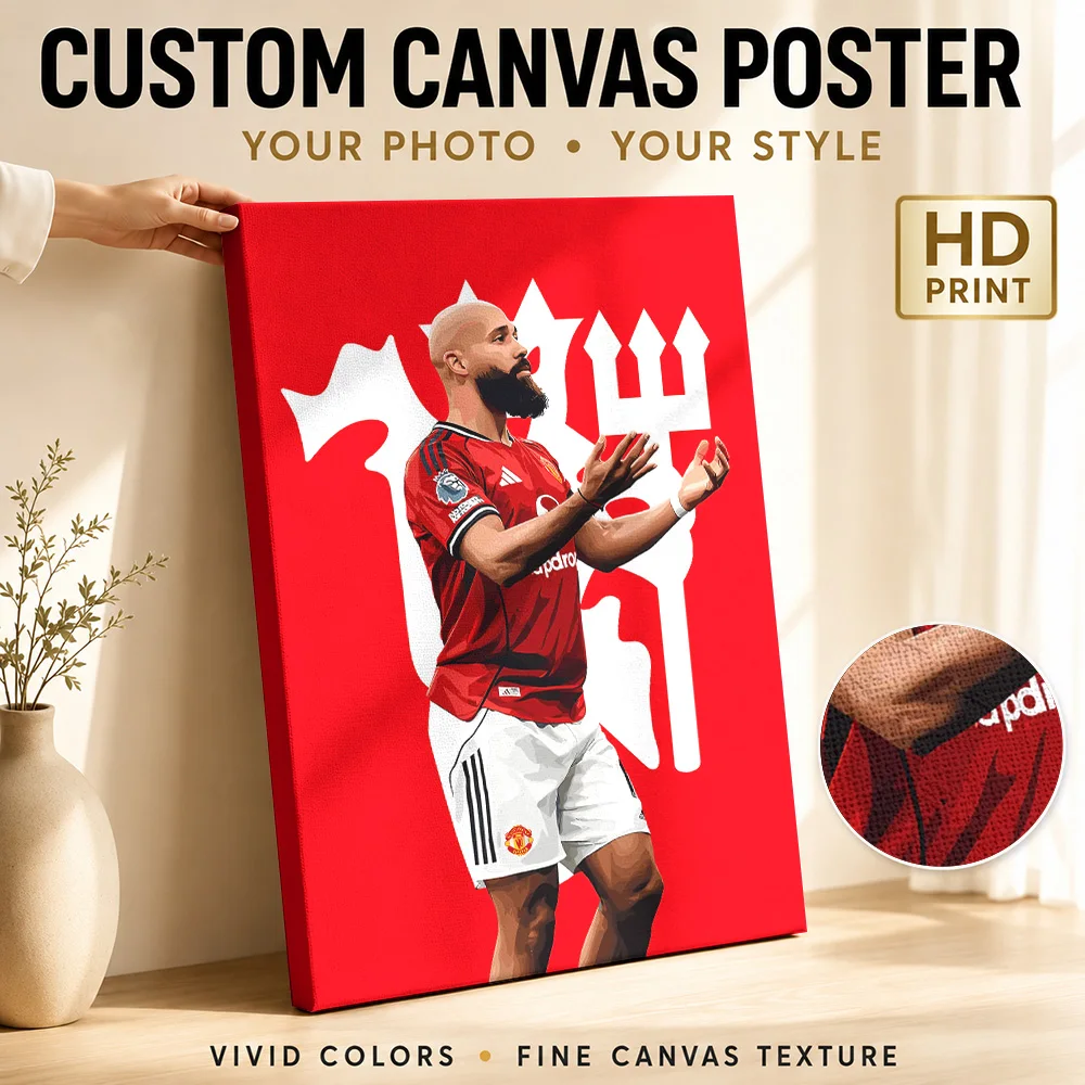 Football Player with  Logo Canvas Poster Custom Sports Portrait Wall Paintings Decoration for Game Room Man Cave Ready to Hang