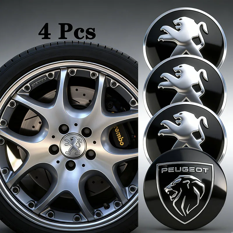 4 Stück 56mm Auto-Emblem Radnabenkappen-Aufkleber für Peugeot 206 307 308 207 3008 208 407 508 2008 5008 301 406 408 607 4008