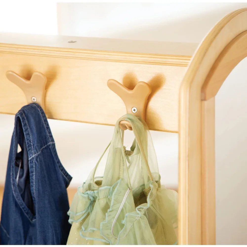 EdQ Dress-up Storage with Bins Natural: Kids Dress Up Rack with Mirror, Shoe Storage Shelf, and Cubbies for Costume