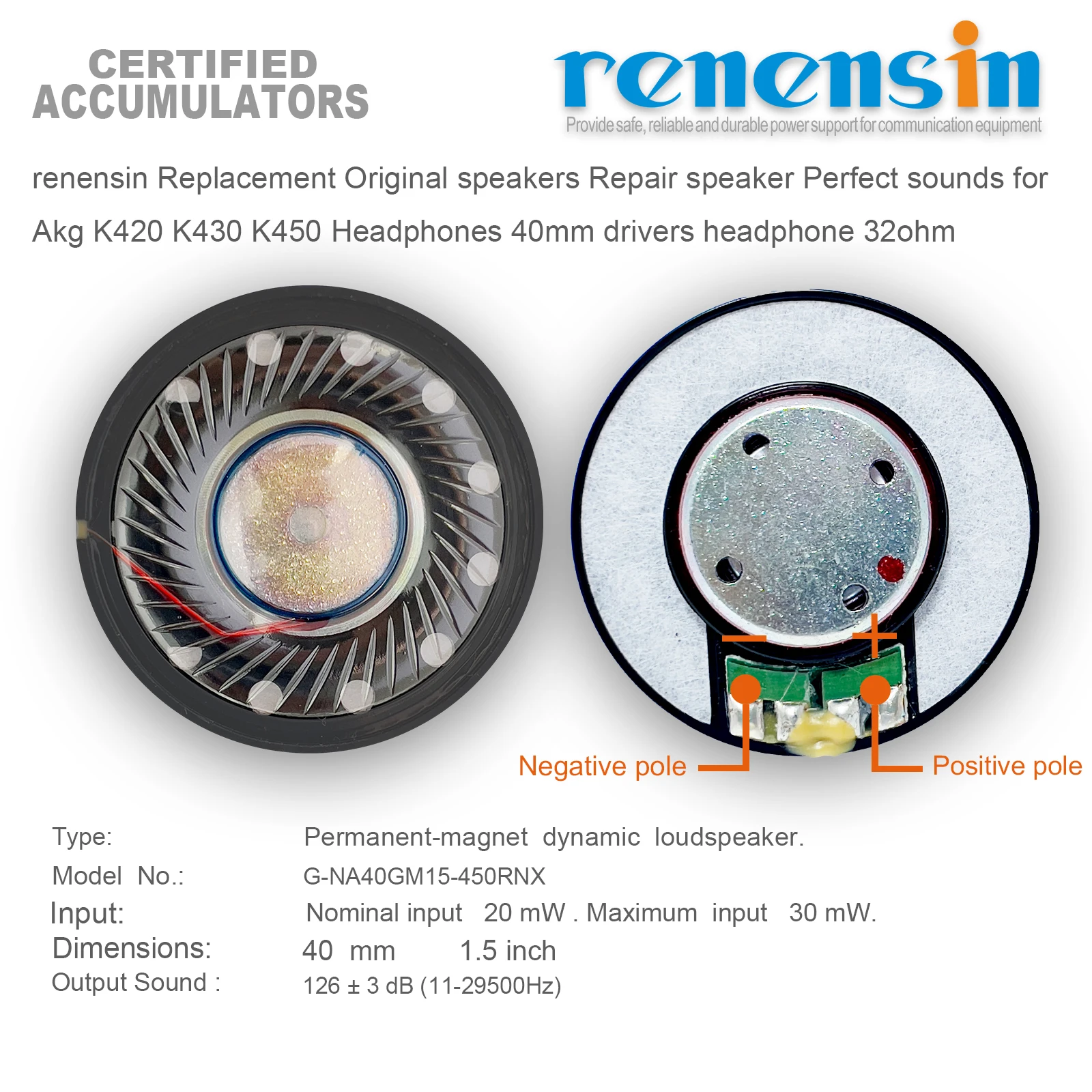 renensin Replacement Original speakers Repair speaker Perfect sounds for AKG K420 K430 K450 Headphones 40mm drivers headphone