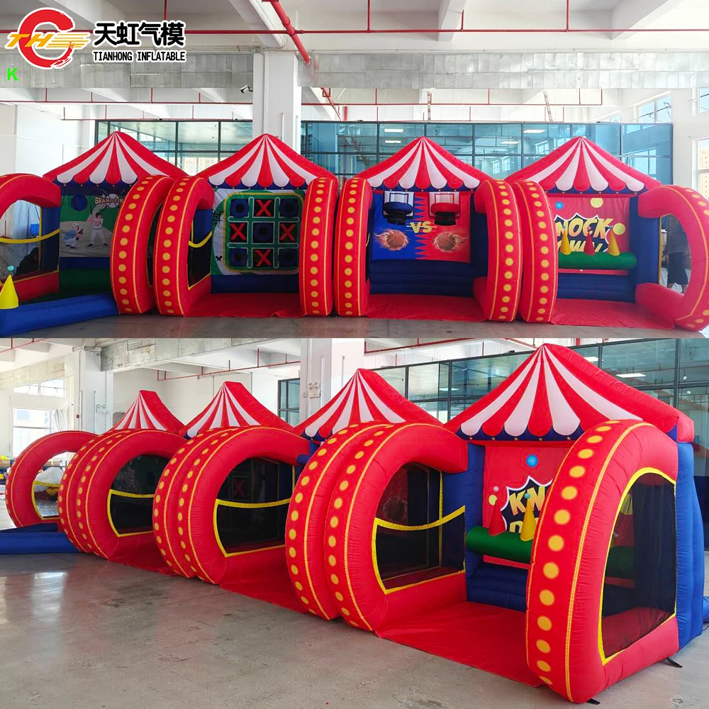 2025 Newest 4 in 1 Inflatable Carnival Games Outdoor Blow Up Game Toys Rugby Soccer XnO Dart Knock Down Bundle for Party