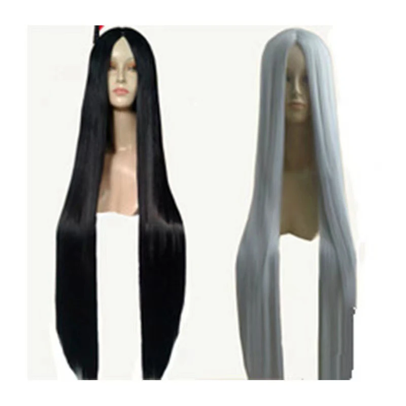 

Черно-белый длинный прямой парик с пробором по центру, модный женский полный комплект волос, повседневная одежда, высокотемпературные шелковые парики 100 см