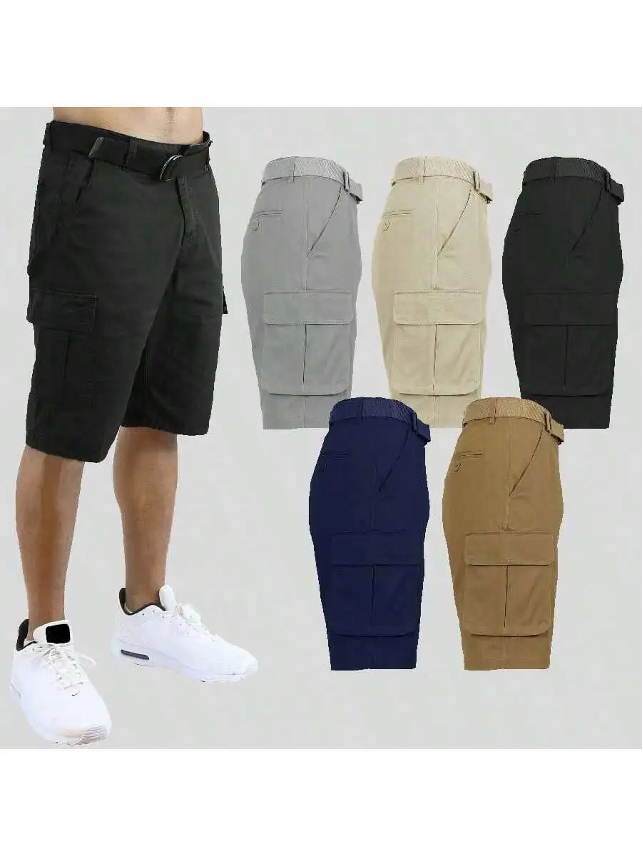 

Mens Belted Cotton Cargo Shorts 3 Pack Casual Outdoor Summer