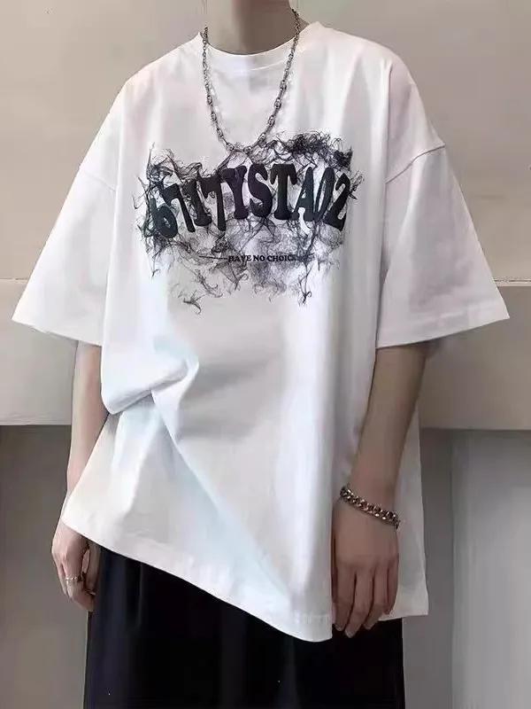 

Высококачественная мужская летняя футболка большого размера из чистого хлопка с американским уличным принтом-надписью, свободного кроя, универсальная