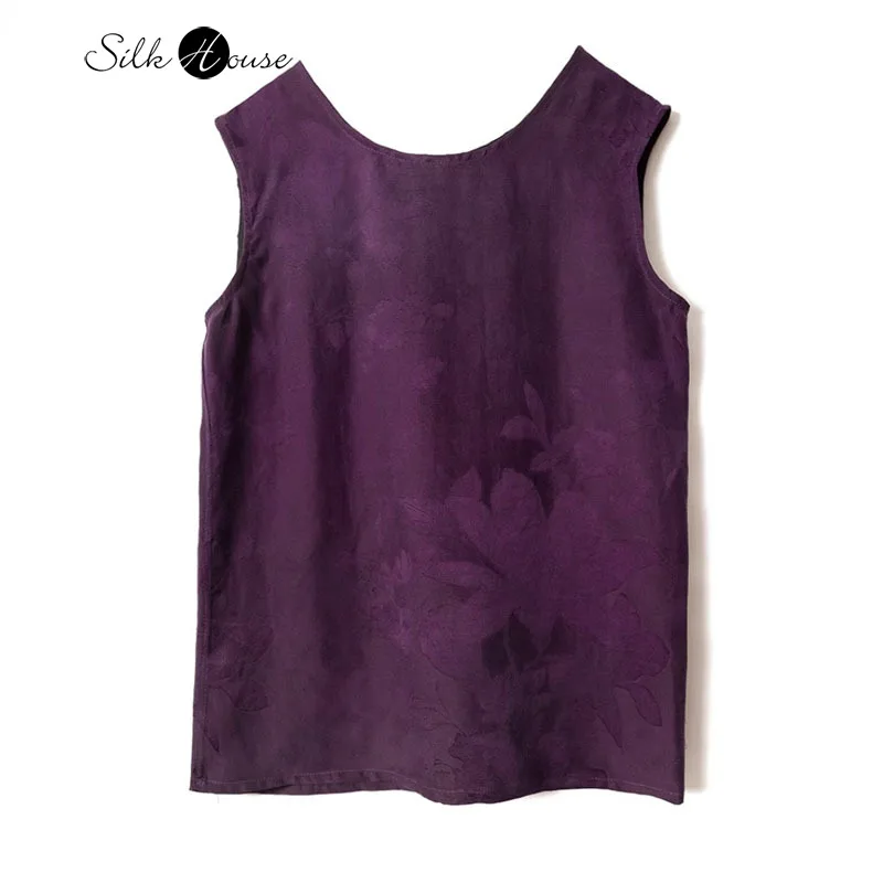 

Женская повседневная летняя новинка 202, фиолетовая универсальная майка без рукавов из 100% натурального шелка шелковицы с ароматным облаком и круглым вырезом
