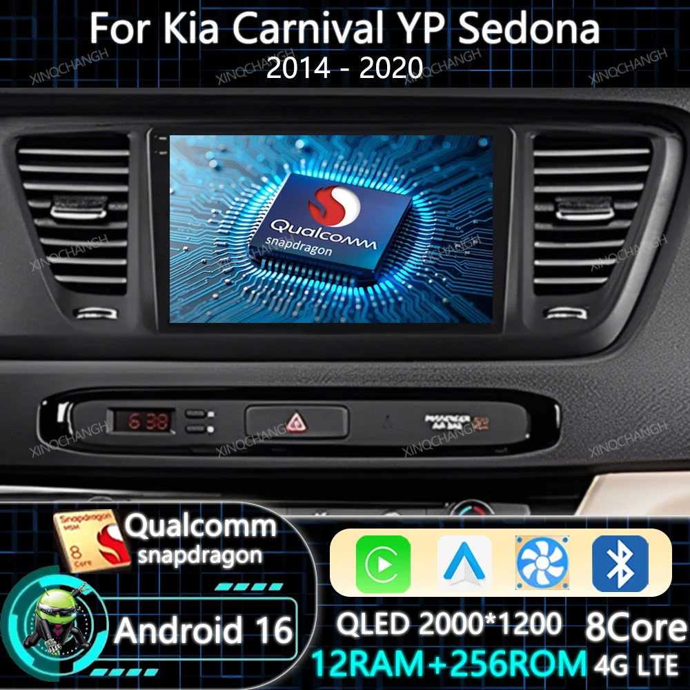 Android 16 Car Radio For Kia Carnival YP Sedona 2014 2015 2017 2018 - 2020 QLED Carplay Auto BT 4G WIFI Multimedia Video Player