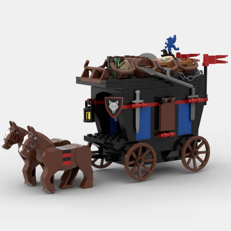 NEW 218pcs European Medieval Street View Wolfpack Wagon model DIY creative ideas Retro Child Toy birthday Gift building blocks