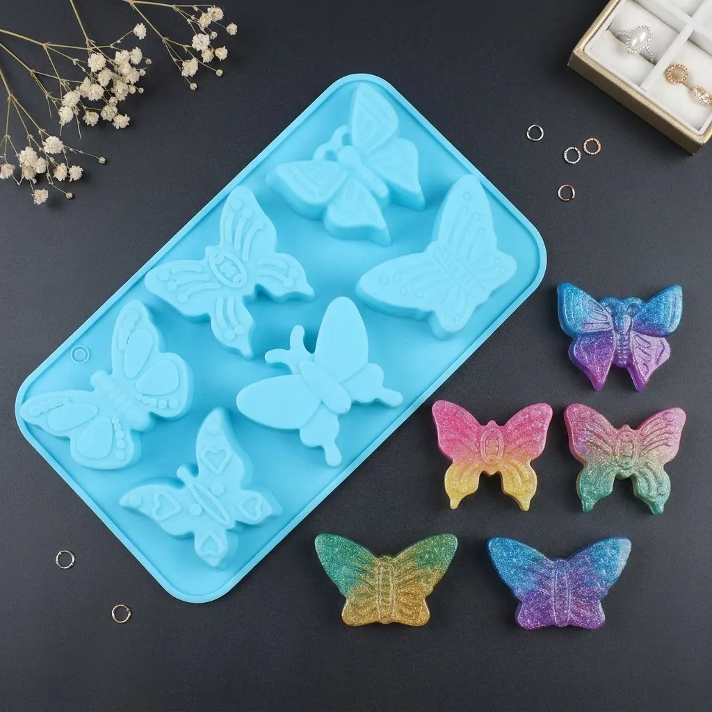6-Cavity Silicone Mold Butterfly Design DIY Mould for Chocolate Candy Jelly Resin Craft Baking
