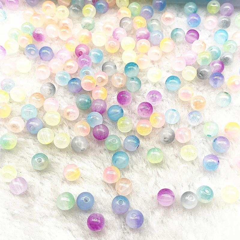 50pcs 8mm Double Color Jelly Result Round Acrylic Beads Loose Spacer Beads Pattern for Jewelry Making DIY Bracelet Necklace