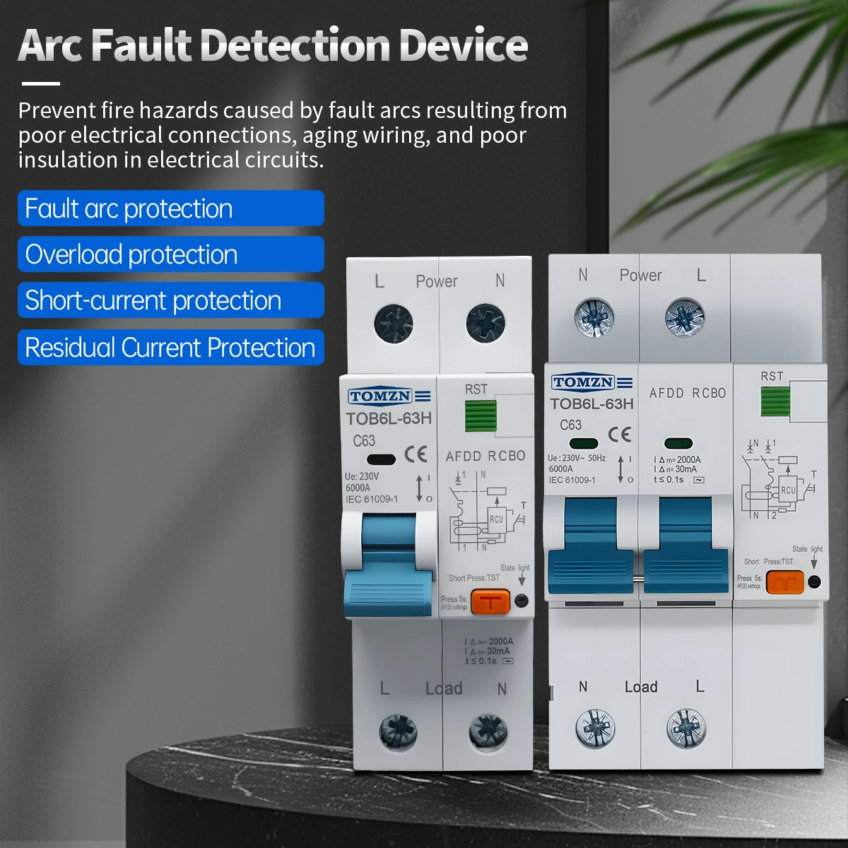 TOMZN AFDD RCBO 2P AC230V 63A  - Din Rail Circuit Breaker incelemesi ve fiyatı