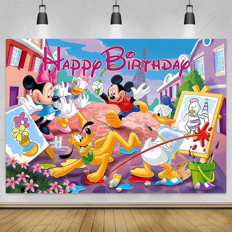 Disney Cartoon Mickey Mouse Kids Happy Birthday Backgrounds Decors Vinyl Cloth Party Backdrops Baby Shower Banner Custom