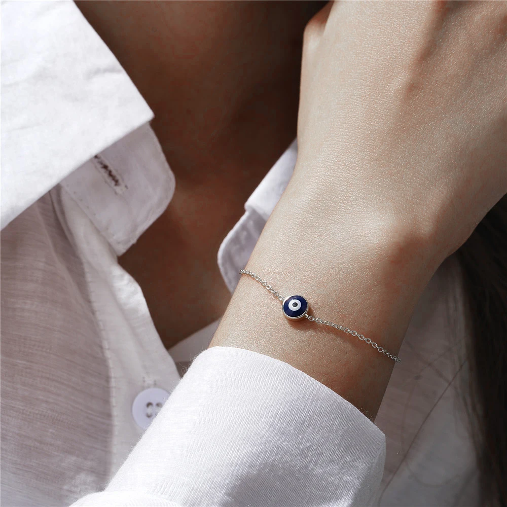 CANNER Devil\'S Eye Thin Chains Drop Oil Craft Bracelet Delicate Simple S925 Sterling Silver Niche Design Bracelet Women Jewelry