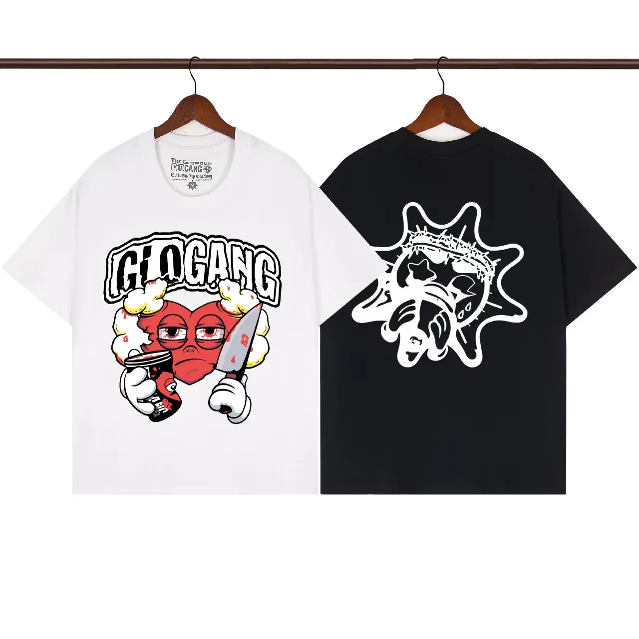 GLO GANG European and American street cartoon print high-quality trendy pure cotton short sleeved T-shirt for both men and women
