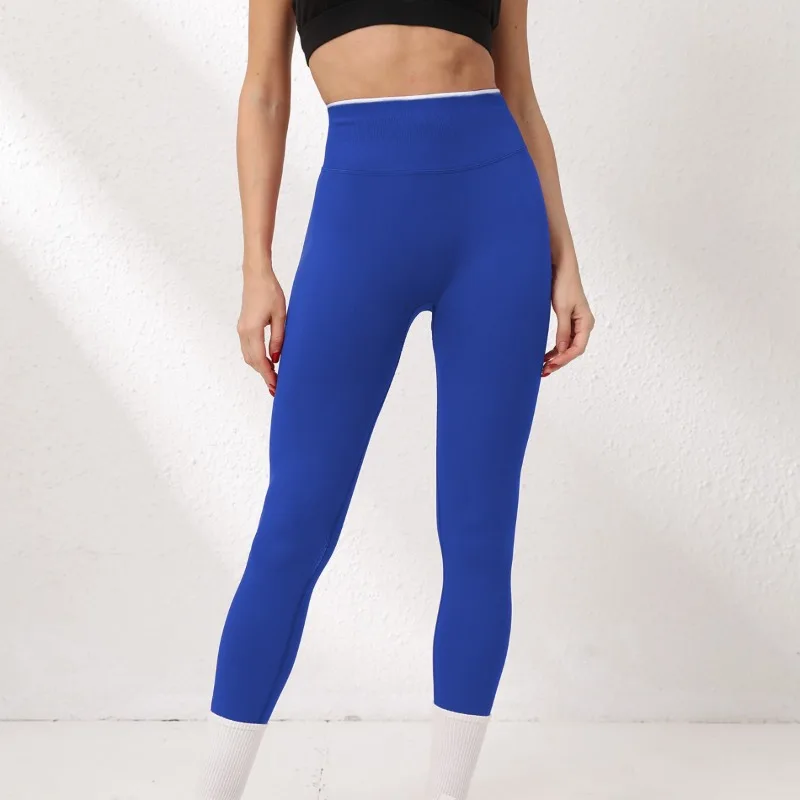 New Women's White Edge Waist Pants Seamless Gym Solid Color Sports Tight High Waist Hip Lifting Yoga Pants Running Yoga Pants