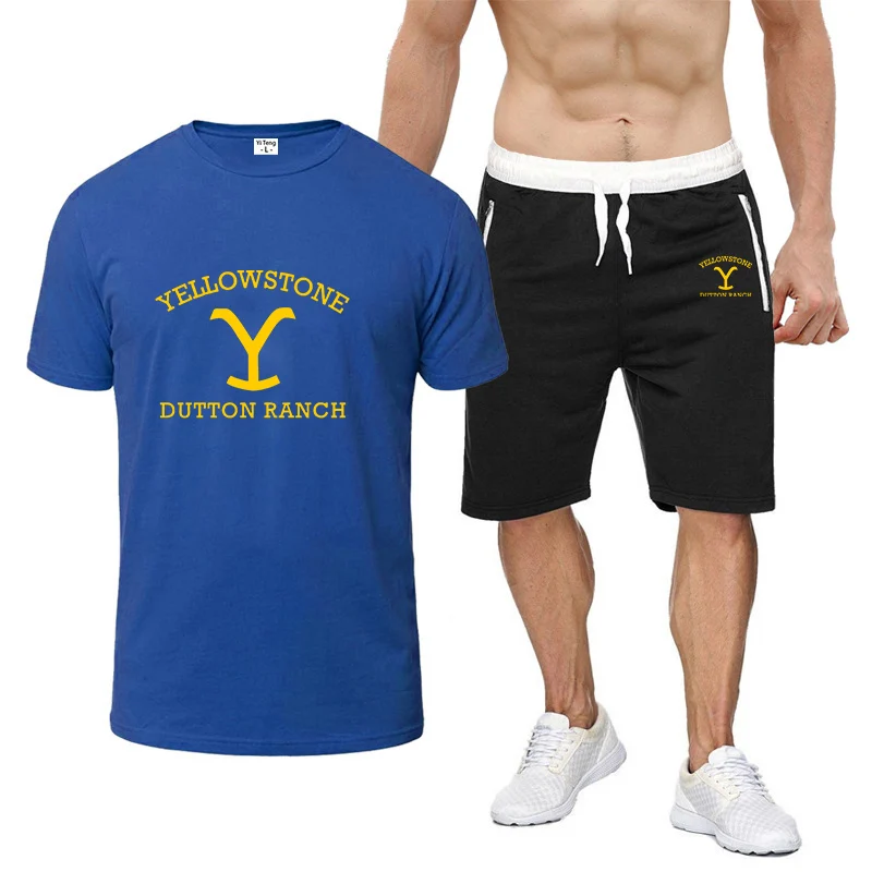 T-shirt à manches courtes et pantalon court pour homme, ensemble décontracté confortable, imprimé trempé, mode masculine, Yellowstone, Dutton Ranch, nouveau, lecture de documents, 2024