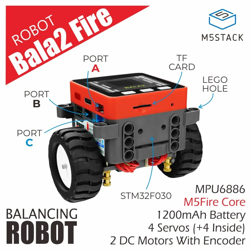 Official M5Stack BALA2Fire Intelligent Robot Car Balance Vehicle PID Control Maker Educational Toy