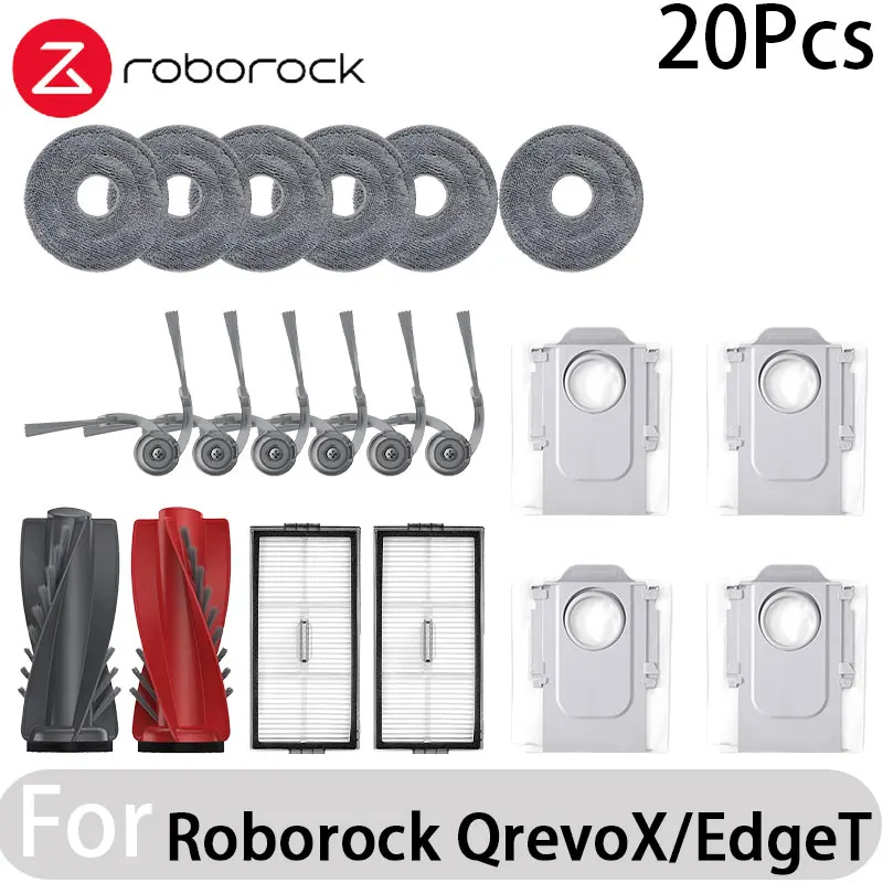 Roborock QrevoX/EdgeT Robotstofzuiger Hoofdzijborstels Dweildoeken HEPA-filters Stofzakken - Essentiële reserveonderdelenaccessoireset