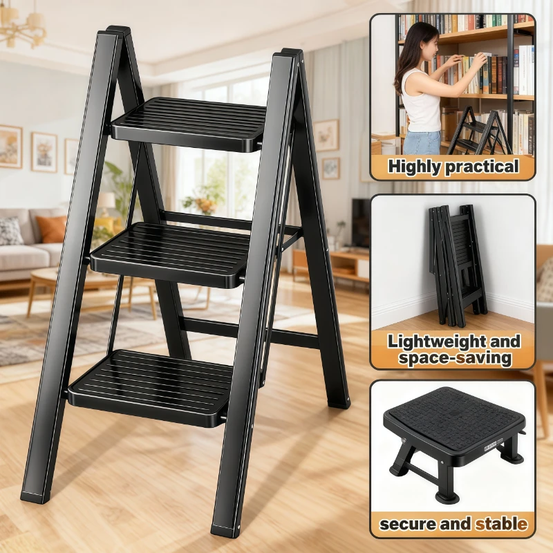 

Folding Aluminum Step Ladder Step Stool Household Portable Foldable Indoor Kitchen Non Slip Thickened Heavy Duty Furniture