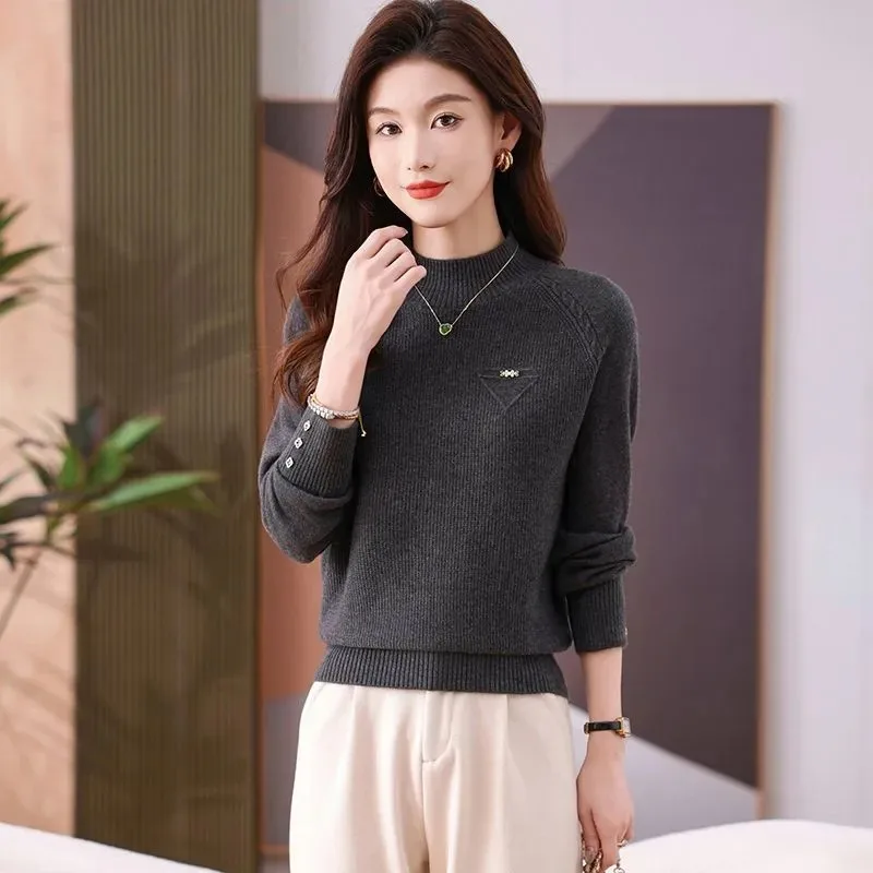 

Half Turtleneck Sweater Autumn Winter New Thickened Top Sweater Western Style Loose Knitted Bottoming