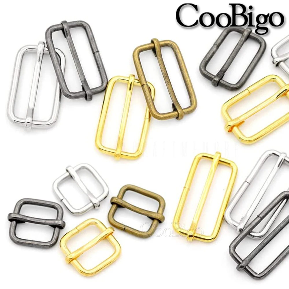 10pcs Metal Slider Tri-Glide Ladder Lock Rolling Pin Buckle Adjuster Fastener for Bag Belt Strap Sewing Accessories Rectangle