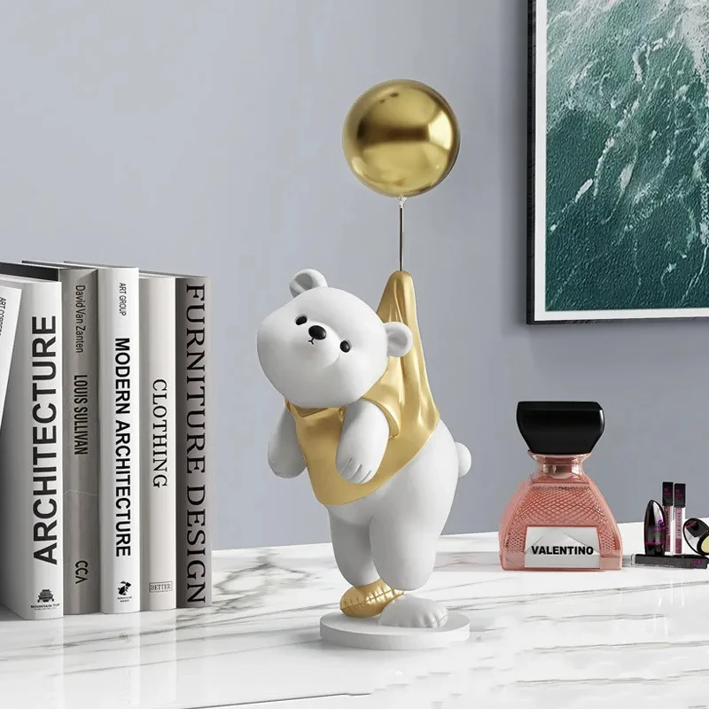 2024 Balloon Polar Bear Resin Creative Ornaments Home Decor Crafts Statue Office Desk Figurines Decor Bookcase Sculpture Crafts