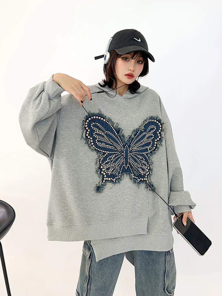 Butterfly Irregular Oversized Sweatershirt Women Clothing Casual Loose Pullover Long Sleeve Tops Sporshirt Vestidos Y2k Clothes