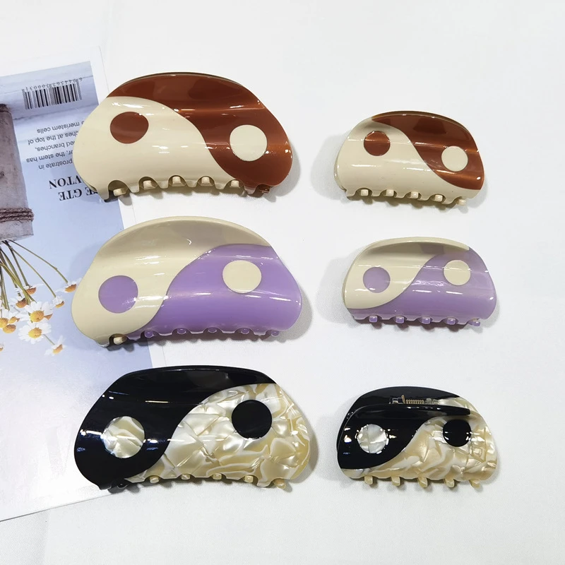 Fashion Taichi Yin Yang Hair Clip Claw Women Acetate Semicircle Geometric Haripin Hair Crab Grid Clamp Barrette Hair Accessories