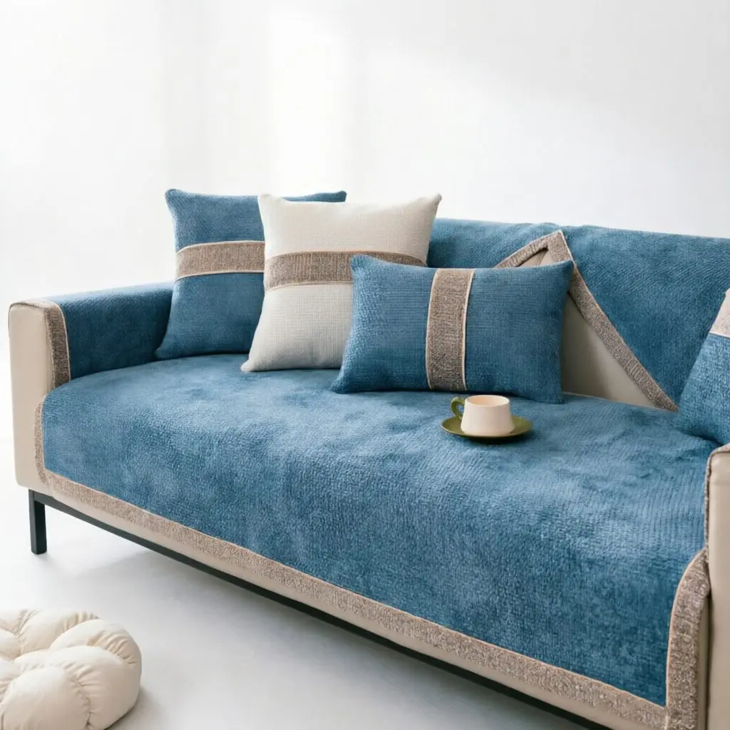 Woven Cotton Linen Couch Cover Sofa Cushion Backrest All Season Universal Non-slip Sofa Towel Solid Color Seat Pad Protector