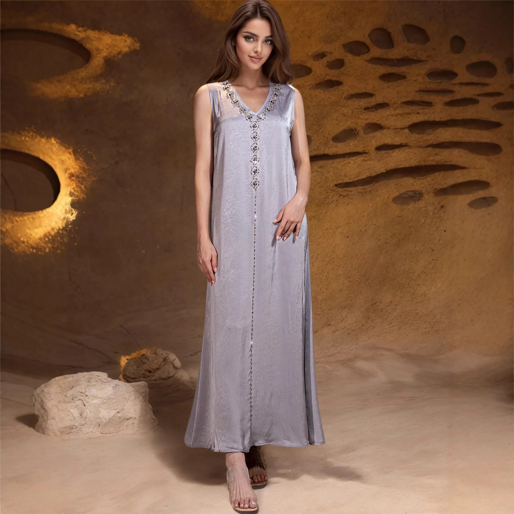 Muslim Dress Suit 2 Piece Sets Women Party Open Abaya Dresses Diamonds Long Robe Jalabiya Dubai Kaftan Ramadan Vestidos Abayas